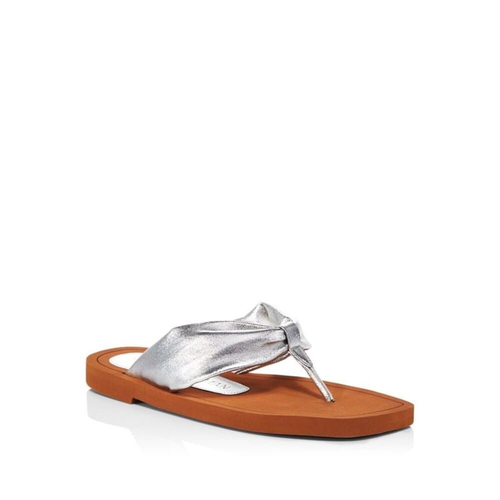 STUART WEITZMAN Womens Silver Cassie Toe Slip On Leather Flip Flop Sandal 8 B